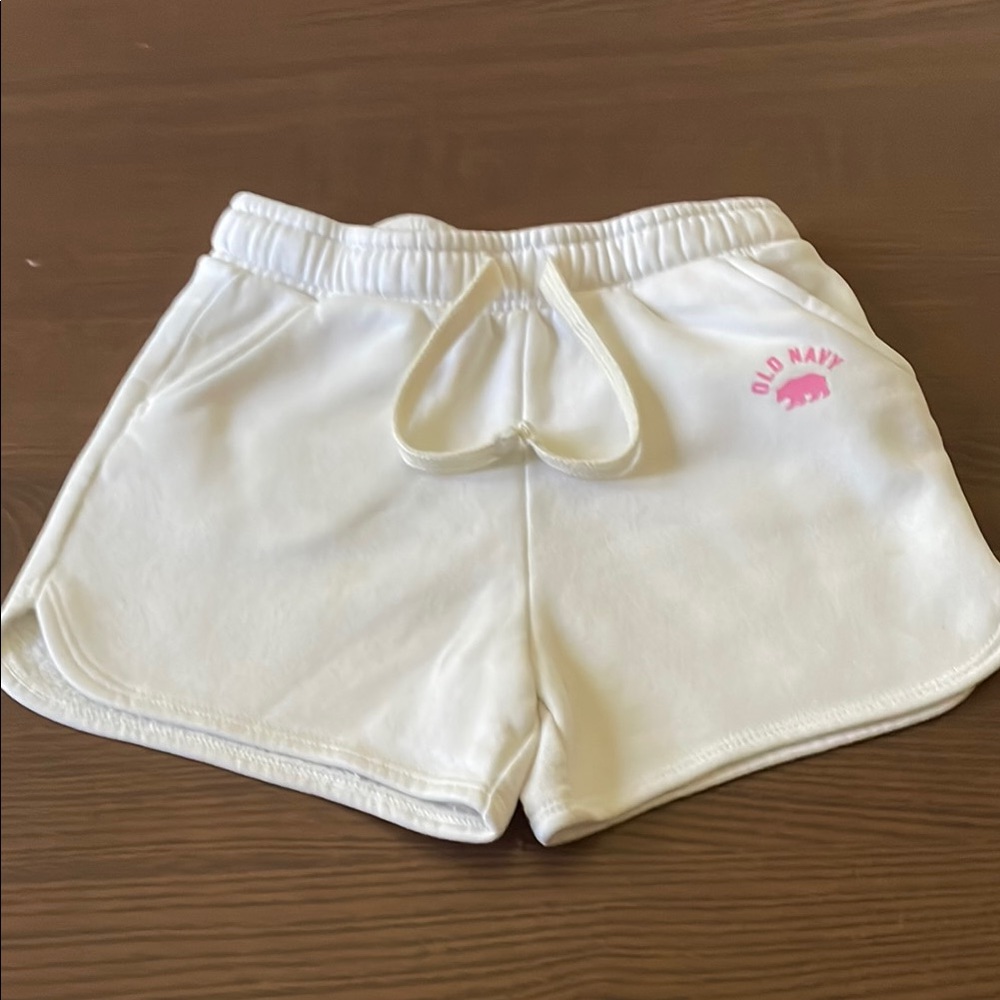 Old Navy Cream Shorts with Pink Logo